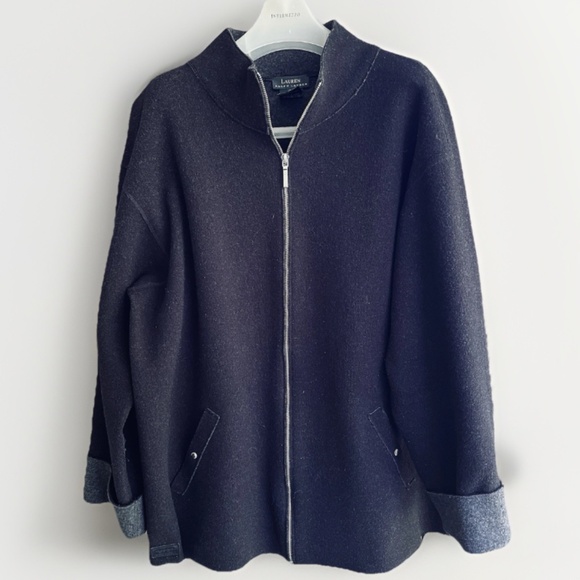 LAUREN Ralph Lauren Black/Gray Worsted Wool Blend Zip Up Jacket Size 2X - Picture 1 of 11
